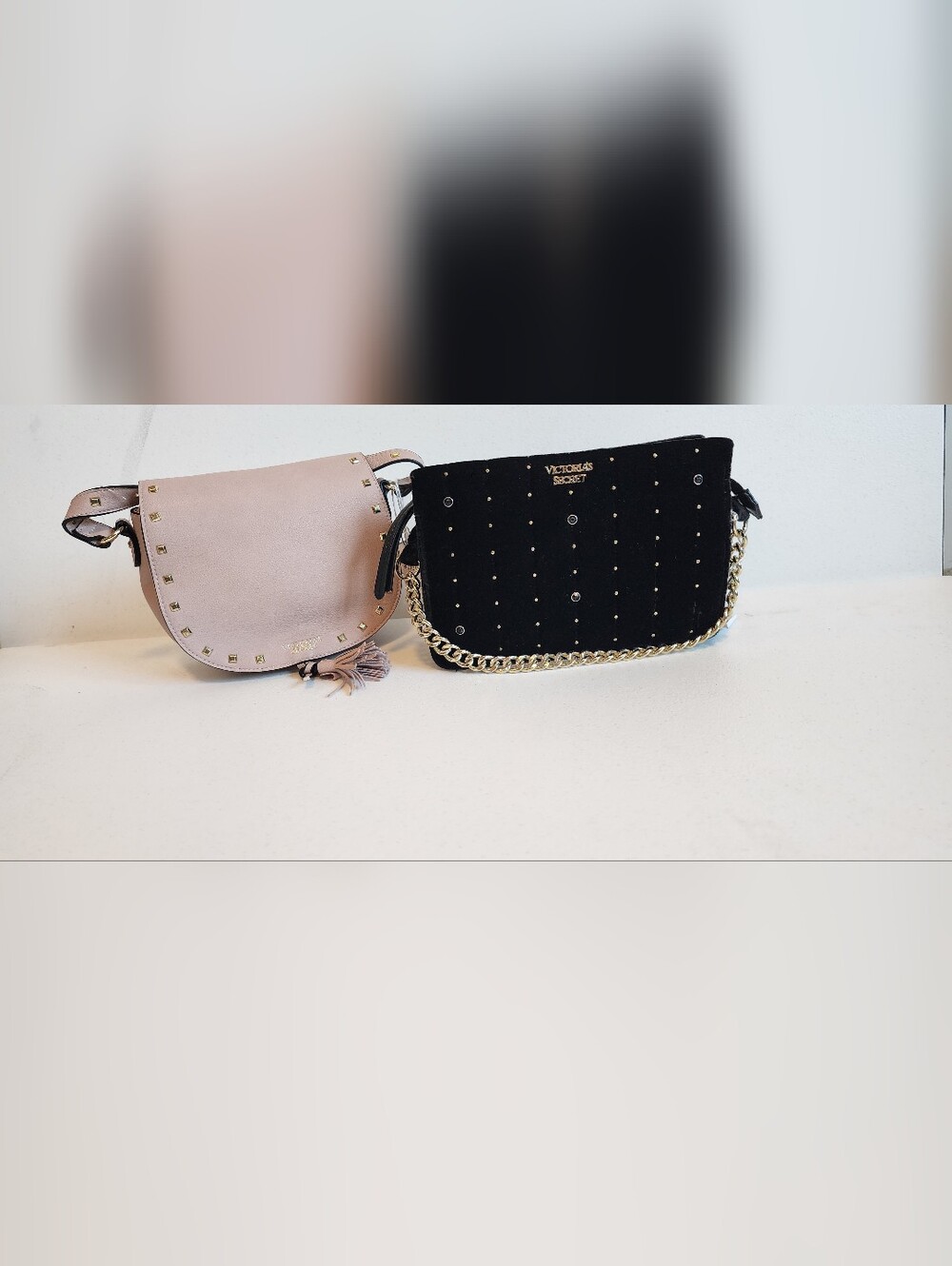 Victoria's Secret Black and Light Pink Studded Crossbody Bags